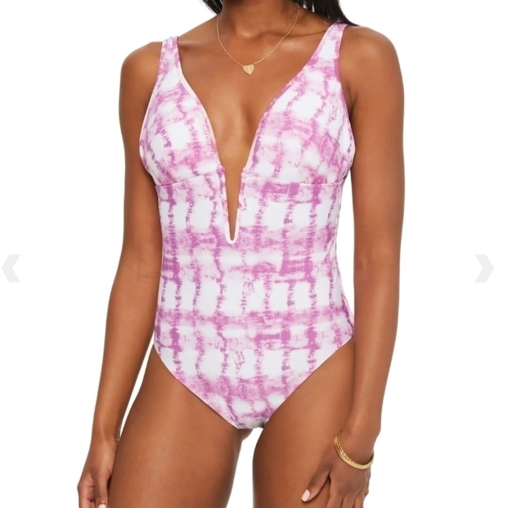BAR III Summer Stripes Plunge Purple Tie Dye One Piece Swimsuit XS & M - Picture 2 of 5